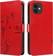 YBFJCE Case for iPhone 12 Mini, PU Leather Magnetic Flip Folio Kickstand Card Holder Shockproof Protective Cover, Wallet Case for iPhone 12 Mini, Red