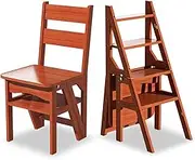 Solid Wood Folding Ladder Chair for Kitchen, Household Foldable Step Stool Ladder Chair Portable Stepladder and Chairs Combination (Color : Walnut Color)