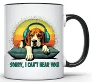 Sorry I Can't Hear You Beagle Design 11 Oz. Black Handle Mug