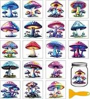 GLOBLELAND 18 Sheets Colorful Magic Mushrooms Transfer Stickers 3.9x3.6inch Plants Transfer Decal Rub on Transfer for Cup Decal Vase Glass Art Crafts Decorations