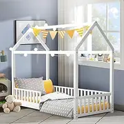 Luxdream Kids Bed Frame Single Size Timber House Pine Wood Mattress Base Platform Wooden Foundation Children Bedroom Furniture White