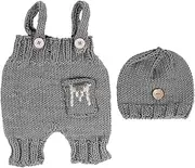 Yardenfun 1 Set Newborn Photography Costume Handmade Milk Suspenders Trousers Hat for Months Soft Skin Friendly Photo Props Grey