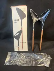 Helge Bezin Salad Severs Box Teak Stainless Nylon Danish Modern Mid Century