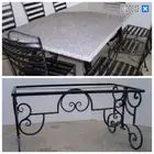 Outdoor Dining Speckled Granite Stone Table Set 1.8m Iron Base 6x Sophie Chairs