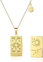 [Daetlmn] Zodiac Necklace for Women Tarot Cards Astrology Double-Sided Zodiac Sign Necklace