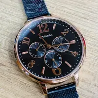 在飛比找蝦皮購物優惠-Tivolina三針米蘭帶時尚錶(黑面+玫瑰金殼錶帶)