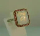 4Ct Emerald Cut Lab Created Fire Opal Ruby Halo Ring 14K Yellow Gold Plated