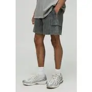 Mens Grey Elasticated Waist Relaxed Fit Washed Ripstop Cargo Shorts