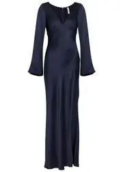 Bec & Bridge Ren Satin Split Maxi Dress - Dark Blue - 8 (UK8 / S) 8 (UK8 / S)