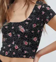 Ladies Floral Print Button Front Crop Top in Black by ASOS - Size 12 to 18