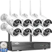 Hiseeu Wireless Pro WiFi Security Camera System, 16CH 4K NVR Kit, 8Pcs 5MP CCTV Home Security Camera System for Indoor/Outdoor Use, Night Vision, Waterproof, Motion Detection, 3TB Hard Drive
