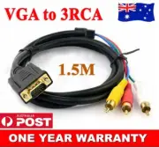 VGA HD15 to 3 RCA 3RCA RGB Component Video Cable PC Lead TV Cord 1.5M 5ft OZ AU