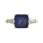 3.50 Asscher 3 stone Blue Sapphire Promise Engagement Ring 14k Yellow Gold