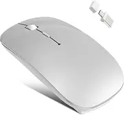 Bluetooth Wireless Mouse for MacBook Pro MacBook Air Mac iMac iPad Pad Pro Tablet Computer PC Laptop, Rechargeable Silent Slim Mouse (Bluetooth 5.2/3.0&USB-A&USB-C) with Jiggler Mode (Silver)