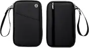 [Lyoveu] P-H2 Travel Family Passport Holder for 4 RFID Blocking Passport Waterproof Wallets for Men Women Travel Document Organizer, Lightweight Portable Passport Cover with Zipper Pocket (Black)