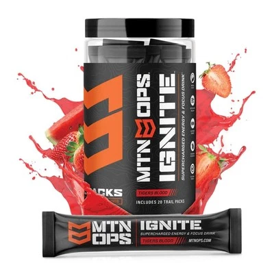 MTN OPS Ignite Trail Packs Supercharged Energy Drink Mix, Tiger's Blood, Tiger's