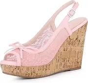 [Allegra K] Women's Lace Platform Wedges Wedge Heel Sandals