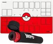 The Gaming Mat Company 2 Player Compatible Pokemon Playmat with Carry Case- 28" x 18" x 0.16" Red & White Battle Mat Stadium Board for Pokemon TCG Playmat Pokemon Mat Game- 19.7" x 3.6 Carry Case Tube