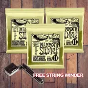 3 Sets of Ernie Ball Mammoth Slinky Electric Guitar Strings (12-62) Free Winder