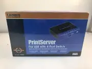 NEW & SEALED Linksys Cisco Model: PSUS4 PrintServer for USB With 4-Port Switch