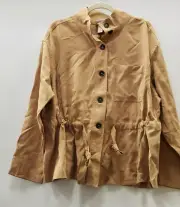 Ava & Viv Womens Jacket Tan Button Front size X front breat pocket self tie belt