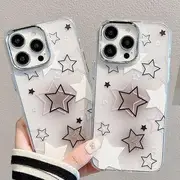 Line Drawn Stars Printed Hard Phone Case For iPhone 11, 12/12 Pro, 12 Pro Max, 13, 13 Pro, 13 Pro Max, 14, 14 Plus, 14 Pro, 14 Pro Max Gradient Pink & White Stars - iPhone 14 Pro