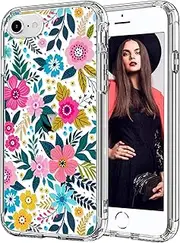 ICEDIO for iPhone SE 2022/2020, 8, 7 Case - Clear TPU, Colorful Blooming Blossoms Design, with Screen Protector for Girls & Women