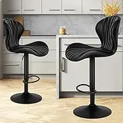 ALFORDSON Set of 2 Stella Black Bar Stool Gas Lift, Swivel PU Leather Bar Chairs, Adjustable Kitchen Barstools, Counter Dining Chairs in 64-85cm Seat Height, Home Bar Dining Room Furniture