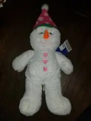 New Build a Bear Snowman Girl White Pink Snow Flurry Friends Stuffed Plush Doll