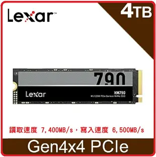 Lexar 雷克沙 NM790 M.2 2280 PCIe Gen4x4 NVMe 4TB 固態硬碟