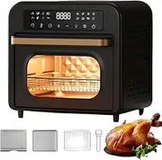 Air Fryer,15L Portable Oven,1300W Multi-Function Electric Cooker, 30-230°C Temperature Control, 360°Convection Cooking, Viewing Window for Baking Black