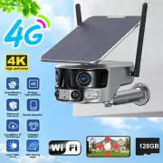 4K 180° UHD 4G Solar Security Camera Outdoor WIFI Dual Lens PIR CCTV Camera