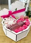 Gift box for Women Wooden Heart with scented soap roses candies perfume spray