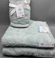 4pc CARO Home 2 Bath Towels 2 Hand Towel Green Palm Tree Leaves Tropical Beach