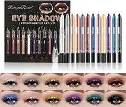 FantasyDay 12 Colors Shining Eyeshadow Stick Set,Metallic Glitter Shimmer Smokey Eye Looks Waterproof Long Lasting Quick-Drying Sparkling Eye Shadow Makeup Kits(with Sharpener Cap)