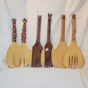 HandCarved & Painted Wooden Serving Fork & Spoon Set Made In KENYA (3)