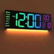 Digital Wall Clock Large 16" with Timer, Remote, RGB LED, Temp & Alarm