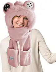 [Generic] Warm Bear Hat Scarf | Warm Scarf with Mittens and Hood - Wind-Proof Ear Protection Cold Weather Wear Beanie Hat Scarf for Skating, Walking, Riding