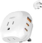 Type G UK+ Travel Plug Adapter 5 Input Fast 20W PDQC 3.1A Dual USB C White