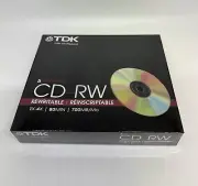 5 PK TDK CD-RW DISC 1X-4X 80MIN 700MB, REWRITABLE, WITH JEWEL CASE, TDK-47986