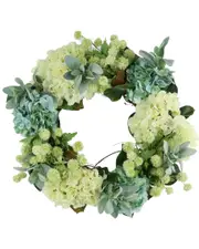 Creative Displays 24in Ivory and Teal Hydrangea Wreath