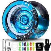 [MAGICYOYO] Dual Purpose Yoyo N11 - Responsive Yoyo for Kids 8-12 or Above & Unresponsive Yoyo for Advanced with Yoyo Glove + Bag + Unresponsive Bearing Kit + 12 Yoyo Strings -Black Blue Silver