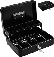 HOODANCOS 1Set Cash Box with Key Lock and Money Tray Portable Metal Organizer for Cash Cash Register Storage for Home and Small Business Ample Capacity for Coins and Receipts