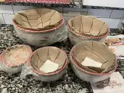 Temptations by Tara 5 pc Concentric Nesting Serving Bowls Old World Red Xmas