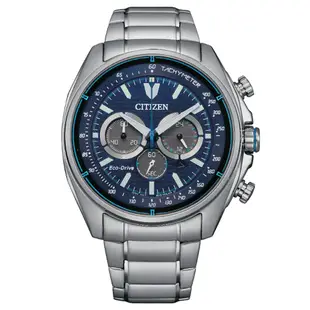 CITIZEN 星辰 Chronograph 光動能 碼錶計時三眼不鏽鋼腕錶-藍44.75mm(CA4560-81L 防水100米)