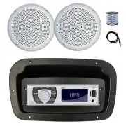 Pyle Marine Receiver,Adapter,Spa Bezel, Antenna,Wire, 2x 5.25" 20W White Speaker
