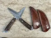 2 pcs of Handmade Kiridashi Knife Damascus, Wood Hand Best for Survival & Sheath