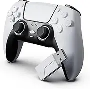 P5 Remote Control, Wireless Pro Controller Compatible with P5/P4/PC/Switch, Play5 Controller with 2.4G Adaptor support Turbo, Programmable, Vibration, 6-Axis Sensor and 3.5mm Headphone Jack(White)