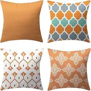 Pack of 4 Orange Outdoor Waterproof Double-Sided Printing Decorative Throw Pillow Cover Cushion Case for Garden Tent Park Farmhouse Polyester Both Sides Square 18 x 18 inches (Set of 4 Orange)