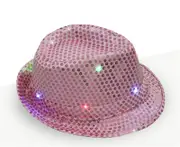 Adults Pink LED Light Up Flashing Sequin Costume Hat